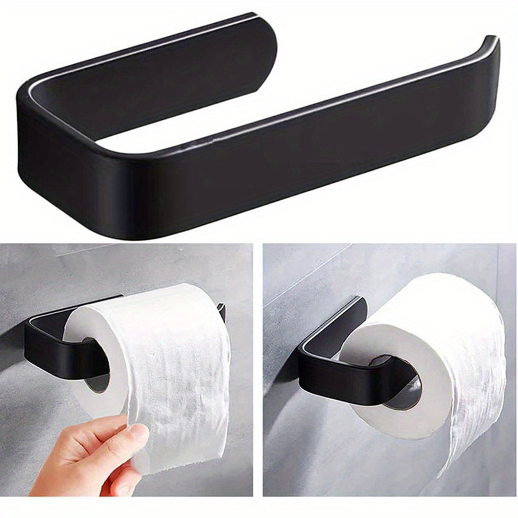 1/2-Piece Stylish Black Self-Adhesive Toilet Paper Holder - Wall Mount Dispenser for Bathroom & Kitchen, Easy Installation, Multi-Functional Bathroom Accessory