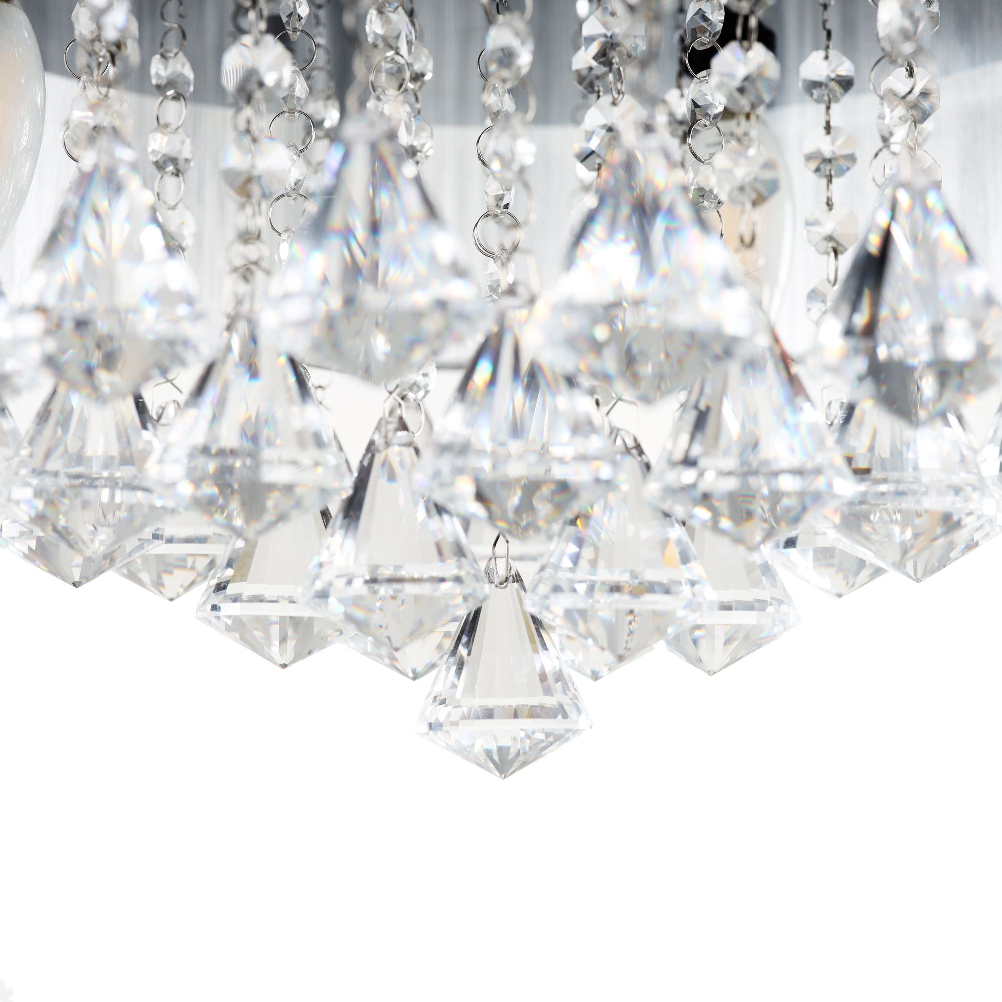 36 Inch Indoor Galvanized Downrod-Mount Retractable Crystal Ceiling Fan Chandelier with Remote & Lampshade