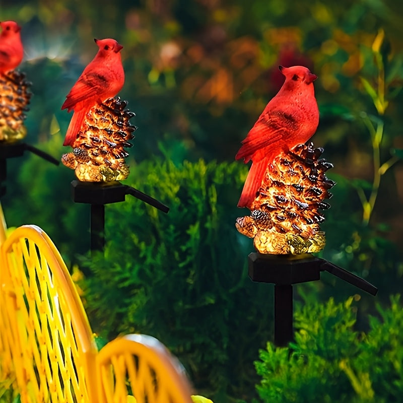 Solar Cardinal Pinecone Light, Outdoor Lawn Ground Insert Decoration, Courtyard Porch Ambiance Lighting, Warm Winter Landscape Light
