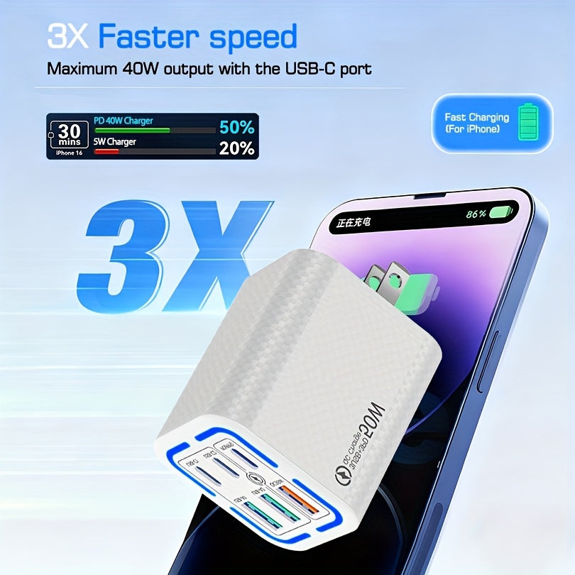 50W USB Type C Wall Charger, Type C Fast Charging, 6-Port (USB C + Type C) Fast Charger - Compatible for iPhone 17/ 16/ 15/ 13/ 13 Pro/ 12/ 12 Pro/ XR/ SE, Pro/ Mini/ Air - Perfect Christmas/ Holiday Gift, Multidevice Charging, Office Power Adapter