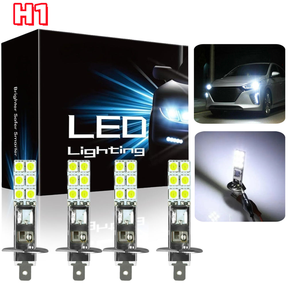 4x白色H1 5050 LED大灯灯泡高低光束灯6000K雾灯100W