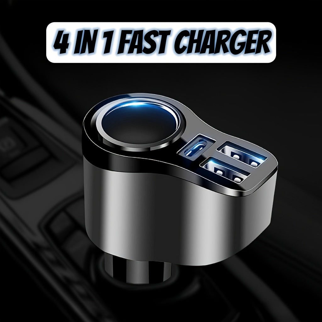 4-in-1 USB-C Car Charger, 47 Watts, Multi-Function Socket Splitter with 3 USB Ports, 12V/24V Dual USB Type-C PD Fast Car Adapter, GPS