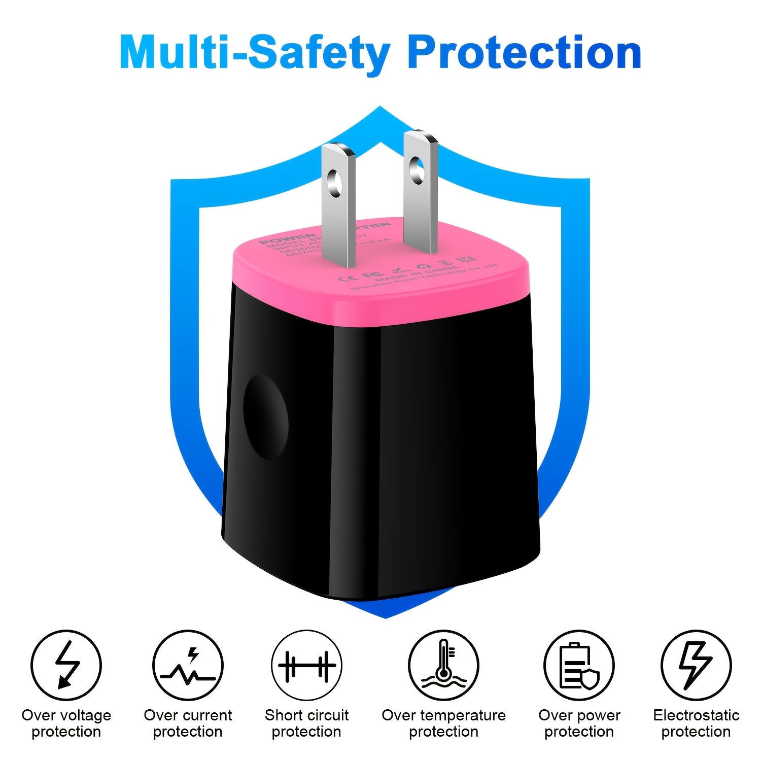 10W Fast Charger 5V/2.1A US Plug | 6ft USB A to USB C Nylon Braided Data Cable, Lightweight Design, 100V-240V Operating Voltage