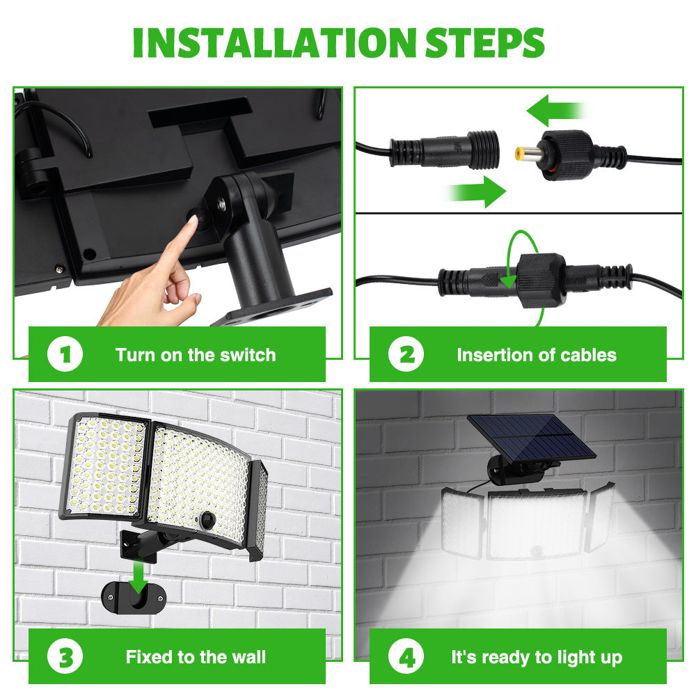 234 LED Solar Wall Light - Motion Sensor Outdoor Security Light with 3 Modes, 3-Head Security Floodlight, IP65 Waterproof, Perfect for Garden and Courtyard, Solar Rechargeable Lithium Battery, Remote Control Not Included