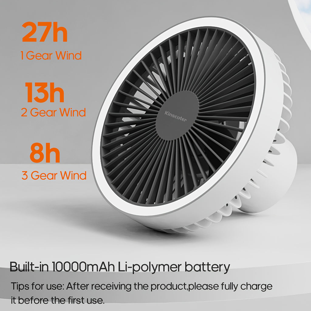 Outdoor Essential 10000mAh USB Rechargeable Camping Fan, Timing Portable LED Ceiling Camping Light Fan with Metal Tripod, Can Be Used as Power Bank, Suitable for Outdoor Camping Home Office, Equipped with Portable Storage Bag