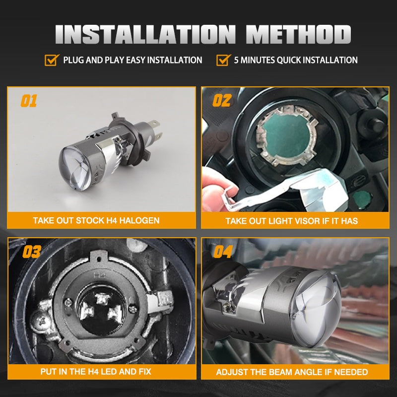BRIEYES H4/9003/HB2 LED Headlight Bulbs, High/Low Beam, Operating Voltage 9V-60V, 6500K Cool White Light, 10000 Lumens, 400% Brighter than Xenon Bulbs, This Mini Projector Lens Light is Suitable for Cars and Trucks.