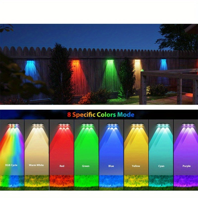 2 Solar Outdoor Courtyard Lights - 8 Color Changing Modes (3 LED Beads), Wall Washing Light, Suitable for Garden, Courtyard, Porch and Garage Decoration, Easy Installation
