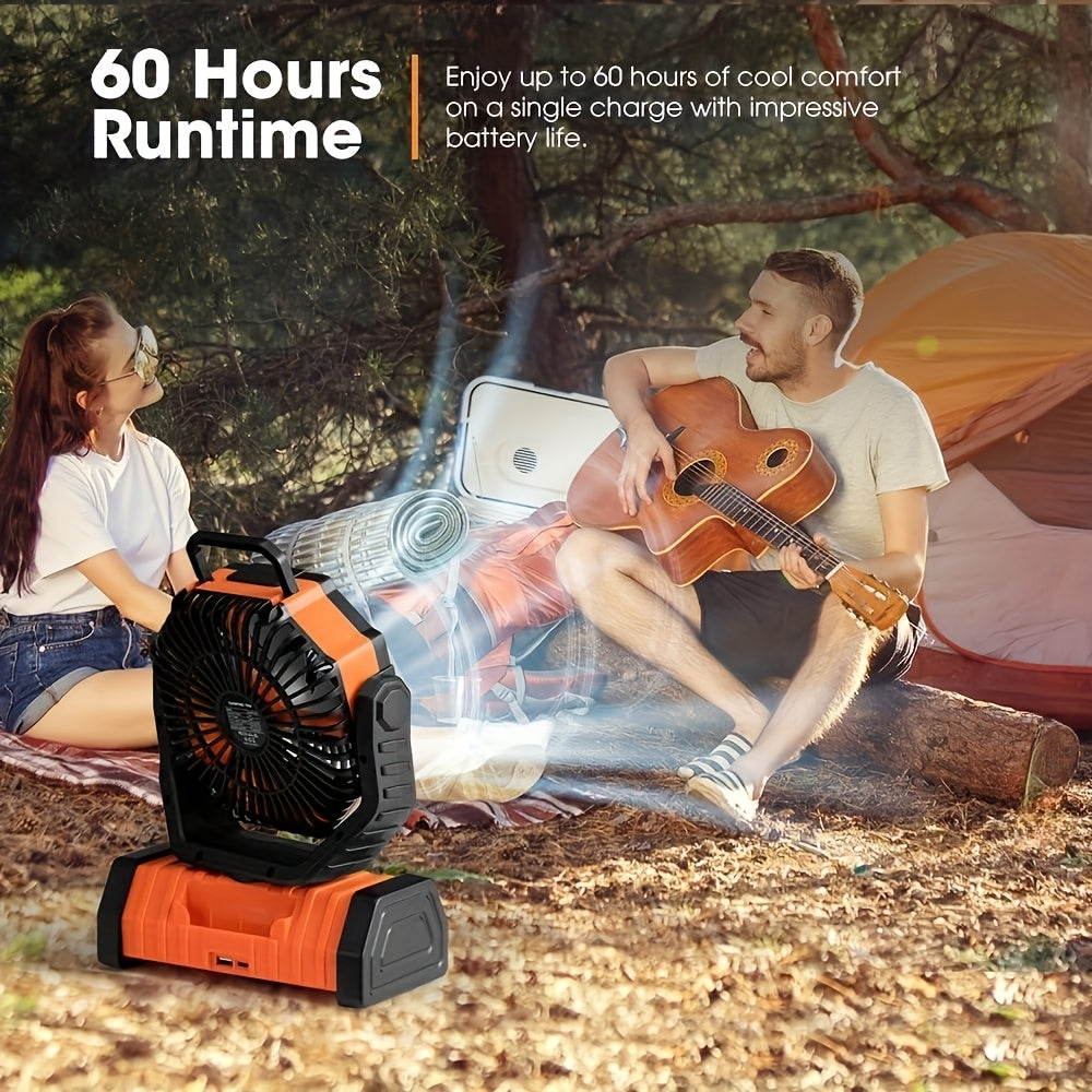3-in-1 Rechargeable Fan with Charging Lighting and Fan Function, Battery Powered Camping Fan, Portable LED Lantern Camping Fan, 4 Speed Rotatable Rechargeable Fan for Tent, BBQ and Travel Use