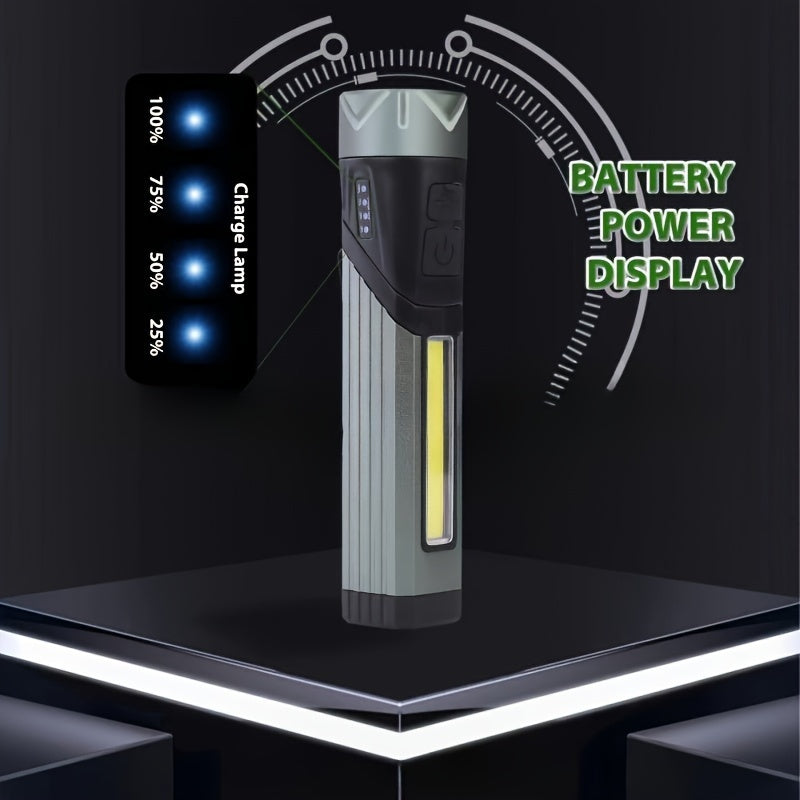 Multifunctional High Strength Flashlight 90° Rotatable Foldable Handheld Work Light Portable Type-C Rechargeable 7 Lighting Modes Magnetic Side COB 18650 Flashlight with 1500mAh Battery Camping Gear Outdoor Lighting