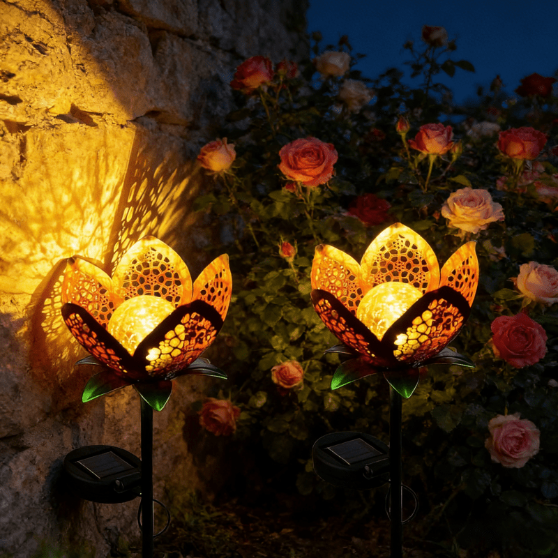 1 Solar Outdoor Tulip Garden Light | Ip65 Tulip Flower Metal Statue Solar Light, Garden Art Path and Lawn Fairy Light | Suitable for Garden, Lawn, Patio, Camping, Tabletop, Farm, Pond, Landscape, Balcony, Path