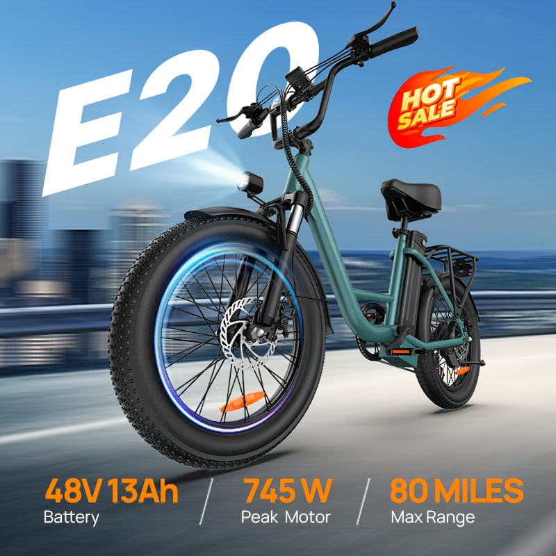 20x3英寸轮胎电动探险自行车 - 745W电机，48V 13Ah可拆卸电池，20英里/小时，7速变速，双碟刹 - 探索山路与征服城市通勤