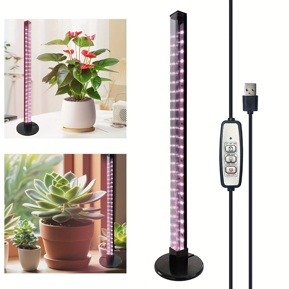 Indoor Full Spectrum Plant Grow Light, USB Desktop Plant Supplement Light, 2/4/8H Auto Timer, Dimmable Brightness, Ideal for Succulents and Small Plants