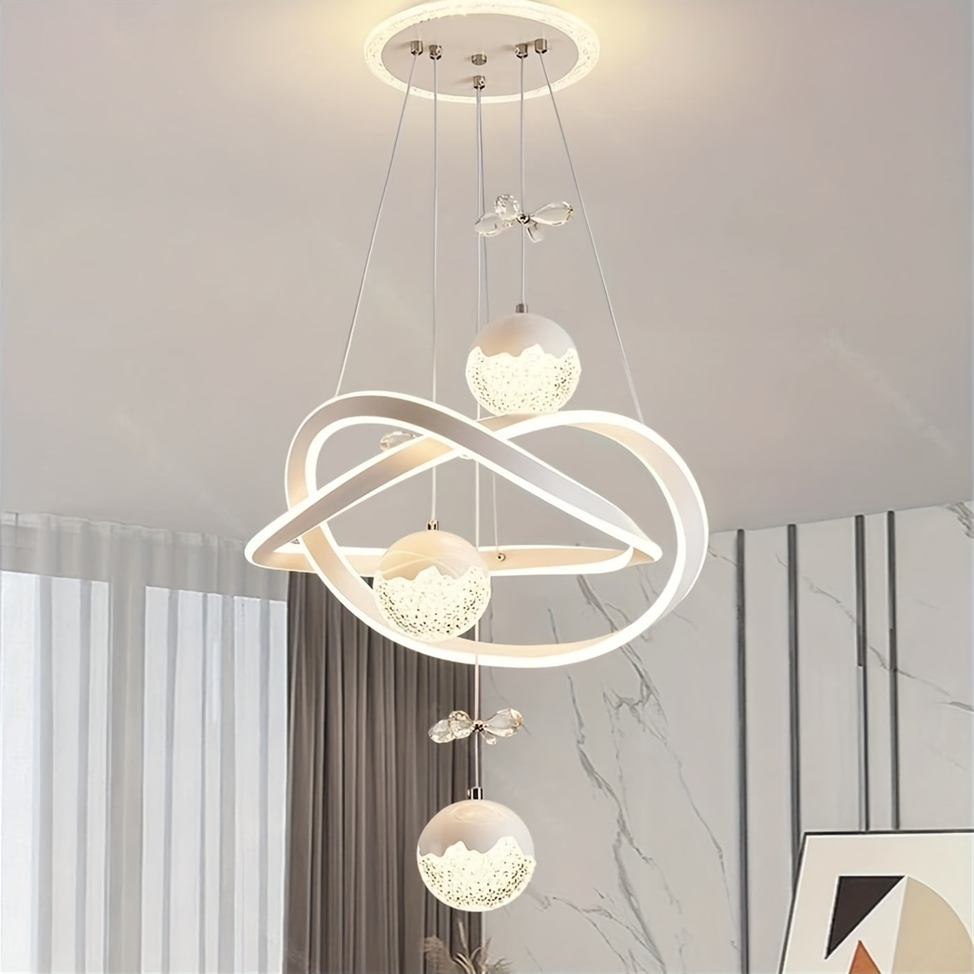 Modern LED pendant light three-color dimmable pendant light, suitable for kitchen island, dining room, living room, modern pendant light, height adjustable, perfect for modern home decoration