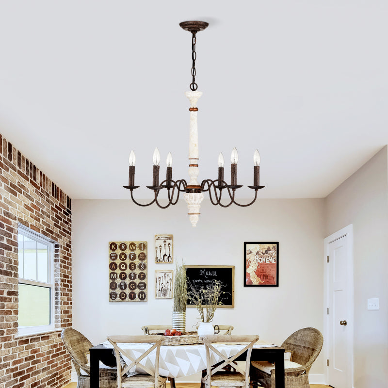 Vintage white and rust finish pendant light, with 6-light E12 sockets, bulbs not included, suitable for dining room, foyer, kitchen, bedroom, living room, conference room and home office