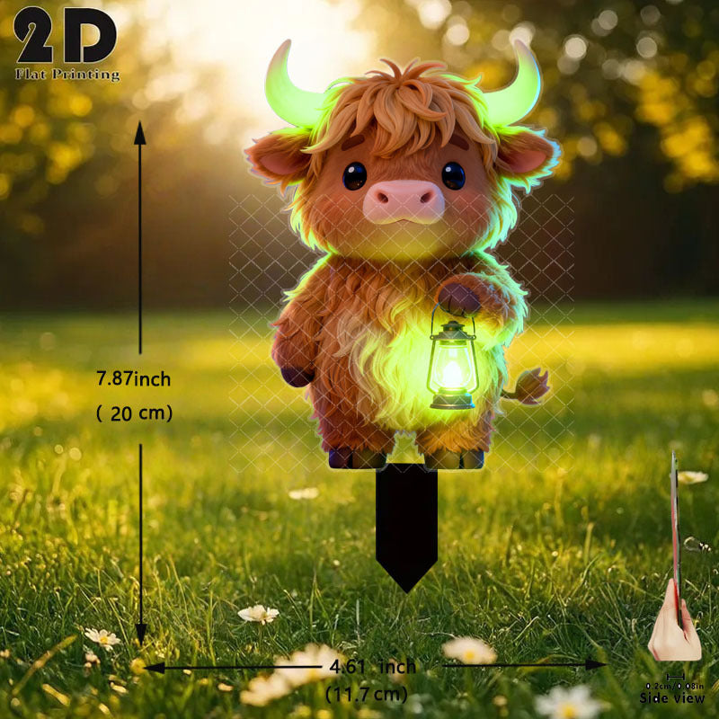 2D Flat 1 Piece Cute Highland Cow Holding Glow Light Garden Decoration Ground Insert, Outdoor Courtyard Garden Lawn Decorative Ornament, Garden and Flower Bed Decorative Stake, Perfect for Courtyard, Lawn, Bonsai - Festival Decoration