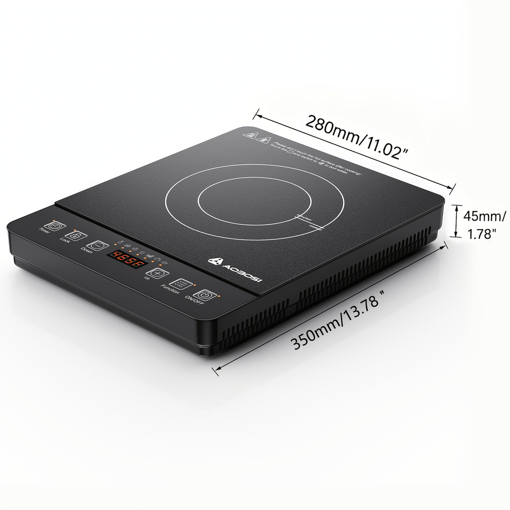 AOBOSI 1800W Portable Induction Cooktop, Single Burner Countertop Stove, LCD Screen, 17 Power Levels / 20 Temperature Settings