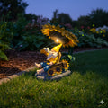 One Creative Solar Gnome Statue Light Under a Sunflower, Outdoor Whimsical Cozy Coffee-Drinking Old Gnome Christmas Ornament, Suitable for Garden Courtyard Miniature Landscape, Tabletop, Lawn, Flower Pot