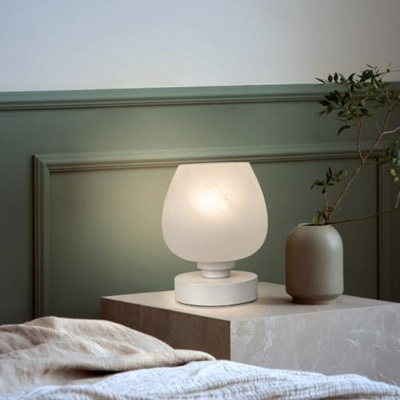 Touch bedside lamp - modern small bedroom bedside lamp, 3-level dimmable table lamp, with white opal glass lampshade, night light for room decoration, minimalist design gift, warm white bulb included