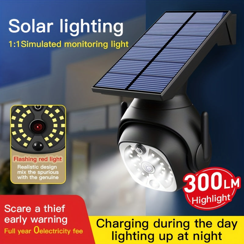 1个太阳能户外安全监控灯|仿真监控LED灯|太阳能壁灯，带3种模式|IP65级|聚光灯180°旋转|庭院花园户外灯|太阳能灯户外灯人体感应|路灯|圣诞礼物