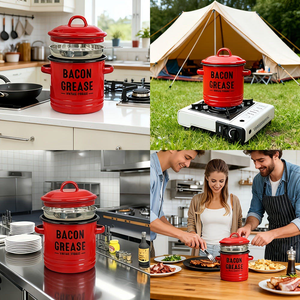 Grease Storage Can with Lid, Safe Pour Spout and Handle, Kitchen Cooking Oil Filter Storage Container, Household Frying Oil & Cooking Oil Filter Pot, Essential for Home Kitchen