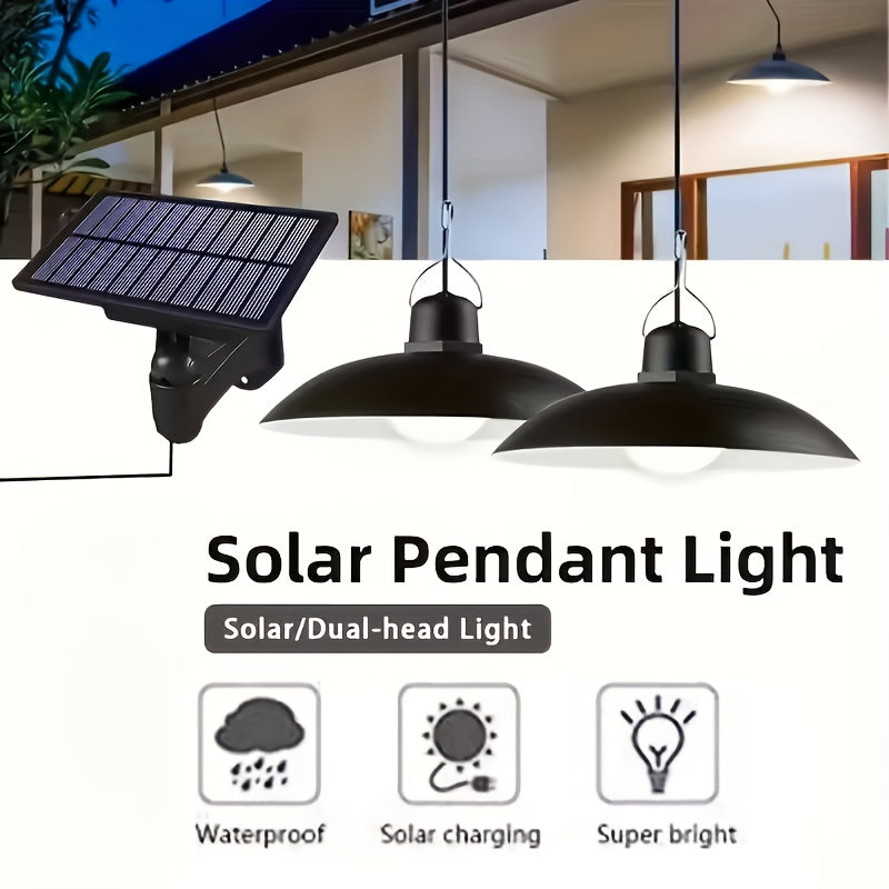 Solar Pendant Light - Dual/Single Head, Outdoor and Indoor Lighting, Suitable for Patio, Garage, RV Camping - Adjustable Brightness, Easy Installation, Outdoor Solar Light