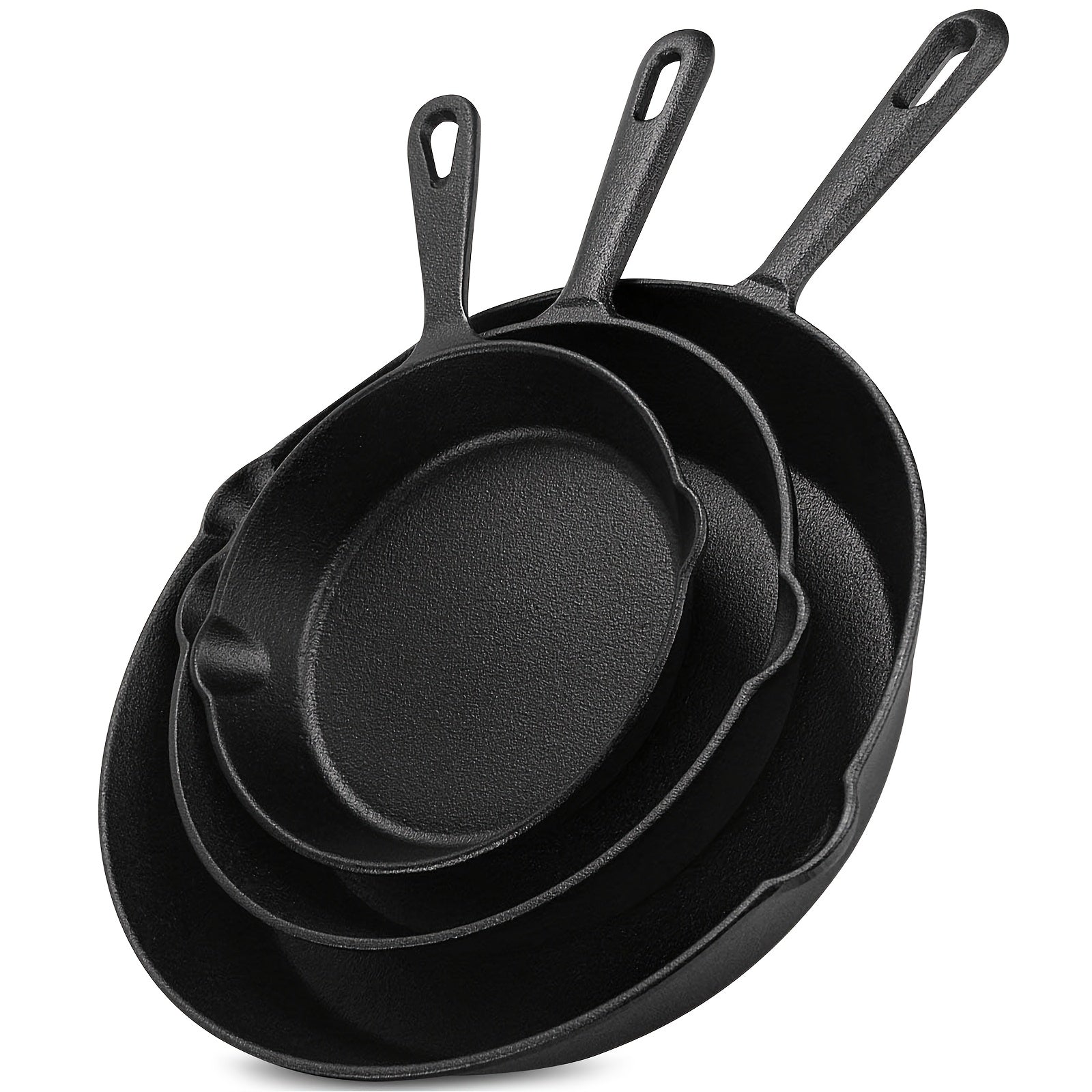 1/3/4 Pcs Cast Iron Skillet Set, Heavy-Duty Pre-Seasoned Frying Pan, Excellent Heat Retention, Non-Stick, Multifunctional Design with Ergonomic Handle, Ideal for Indoor and Outdoor Cooking
