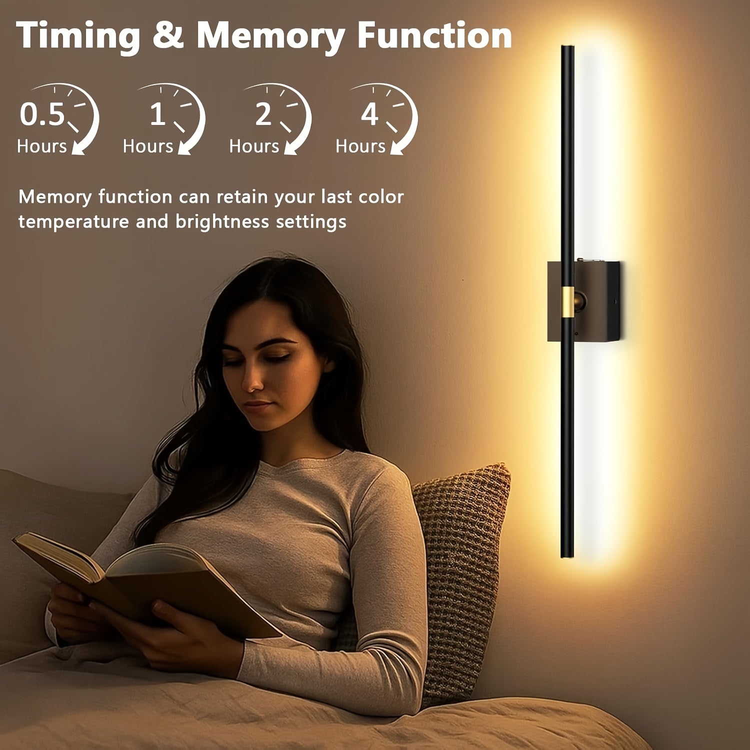 Removable Rechargeable Battery Powered, 31.5-Inch Wireless Wall Light, 360° Adjustable Lighting Angle: Features Include 4 Color Temperatures, Infinite Dimming, Touch and Remote Control Options