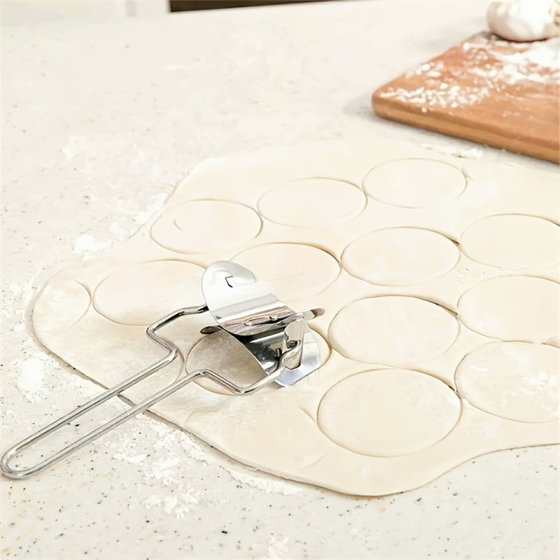 One Stainless Steel Dumpling Cutter Wheel – Dough Roller, Round Cutter for Dumplings & Buns, Ravioli Pasta Cutter, Manual Rolling Cutter – Easy Dumpling / Bun / Noodle / Pastry / Cookie Making