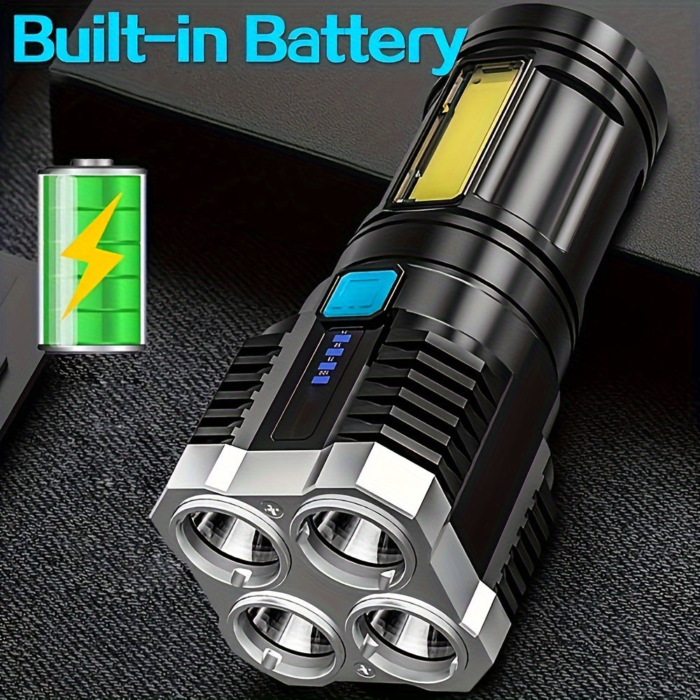 1 LED Flashlight, USB Rechargeable, High Lumen Tactical Light with COB, 4X LED, Handheld Ultra-Bright Flashlight, Portable for Camping & Emergency