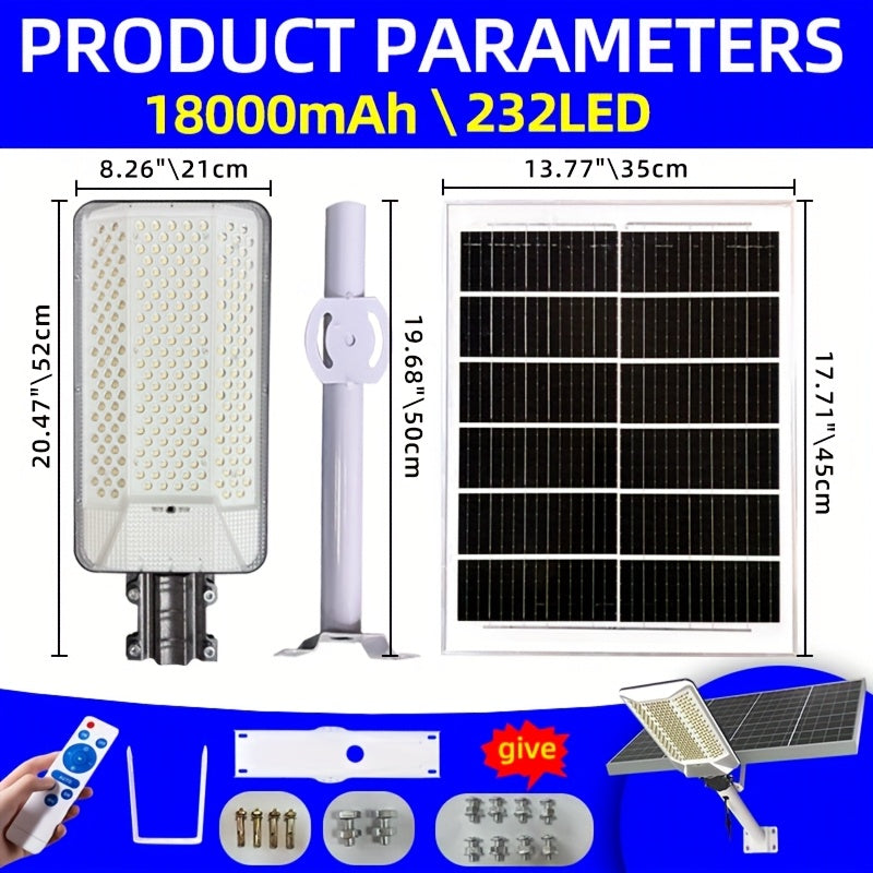 18000mAh High Power Solar Street Light, Long Battery Life, with Remote Control, IP65 Outdoor Solar Light, LED Three-Side Lighting Solar Light, Perfect for Streets, Courtyards, Gardens, Parking Lots Solar Light