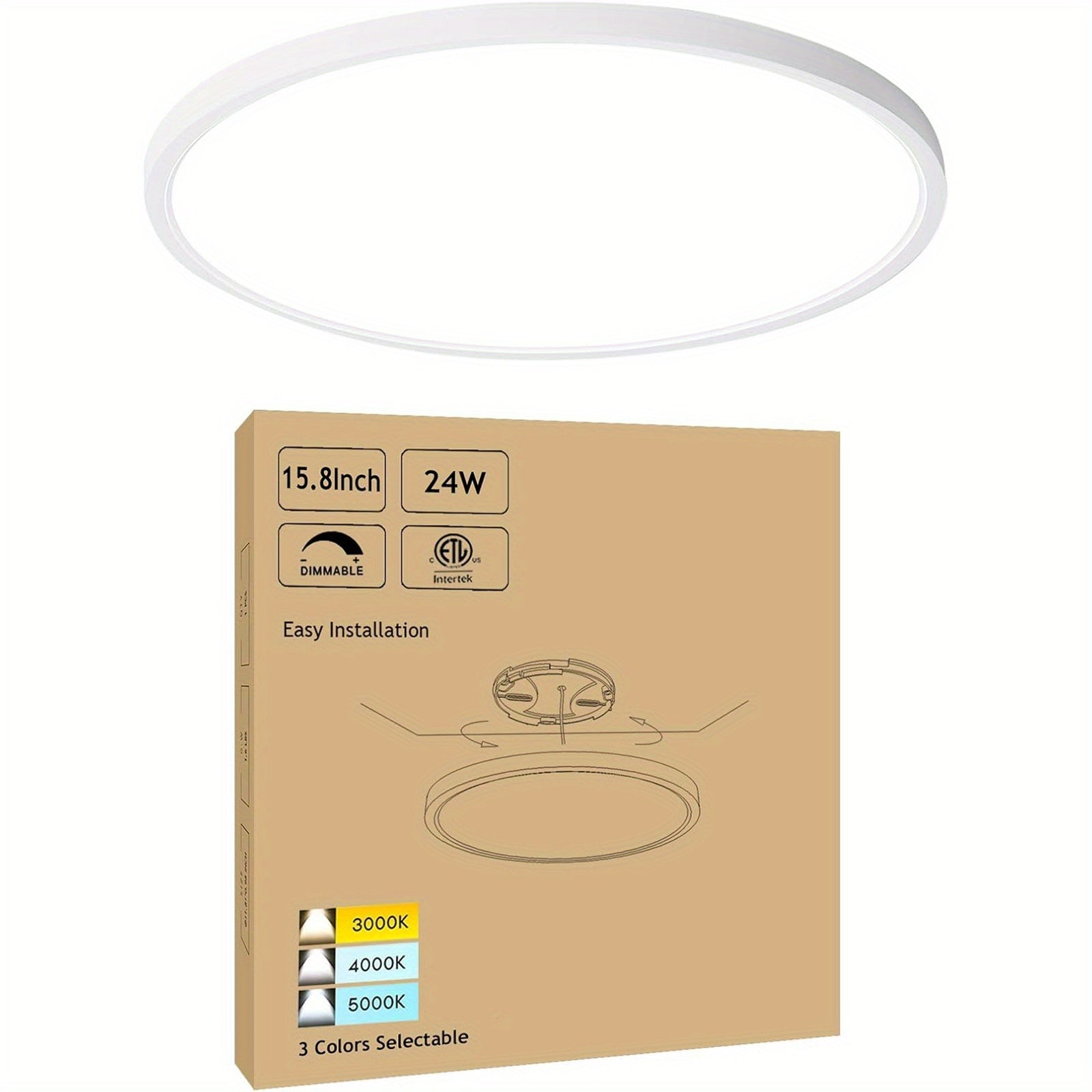 1/2/4-pack modern minimalist ultra-thin flush mount ceiling light - dimmable 2400 lumens, 3 color temperatures (warm/cool/daylight), plug-and-play 24W, 120V, black suitable for large spaces/high ceilings (plastic housing, ETL certified)