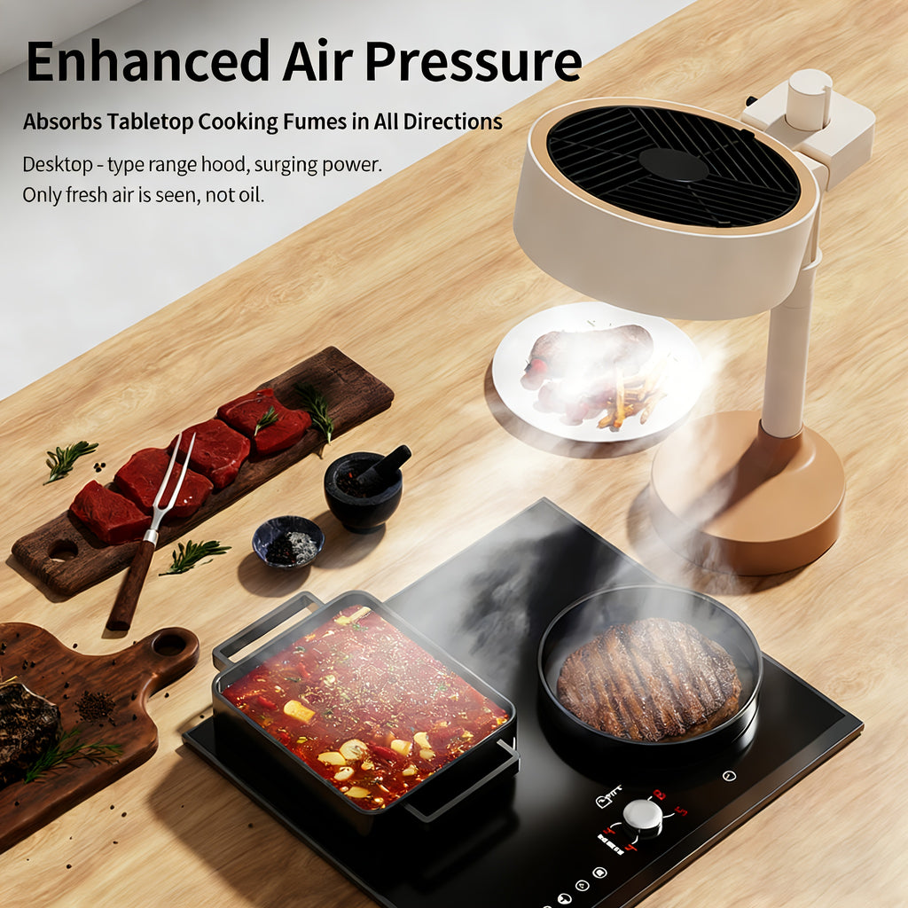 Mini Tabletop Range Hood – Portable 3-Speed Adjustable Exhaust Fan with Removable Oil-Absorbing Filter, Mini Kitchen Exhaust Fan for Indoor Hot Pot & BBQ