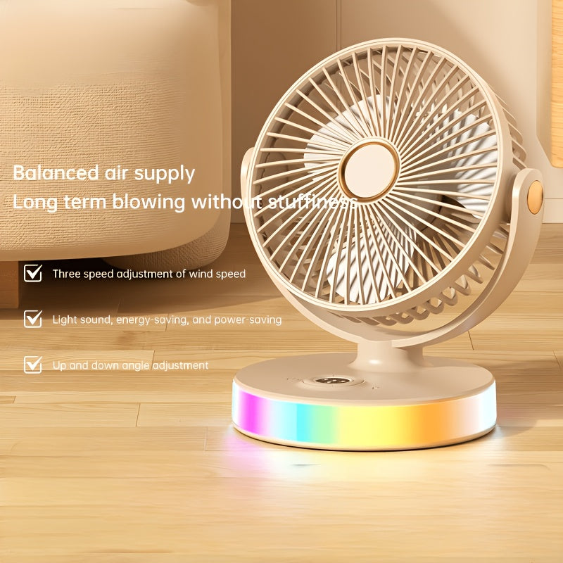 New Desktop Fan with Charging Port, Adjustable Wind Direction and Ambient Light Function, Ideal for Desk Office and Living Room Use