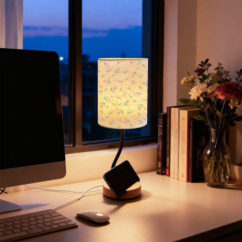 Bedroom bedside table lamp, dimmable and color-adjustable with pink flower accents on black background print, living room decorative table lamp, suitable for holiday Christmas Halloween gifts