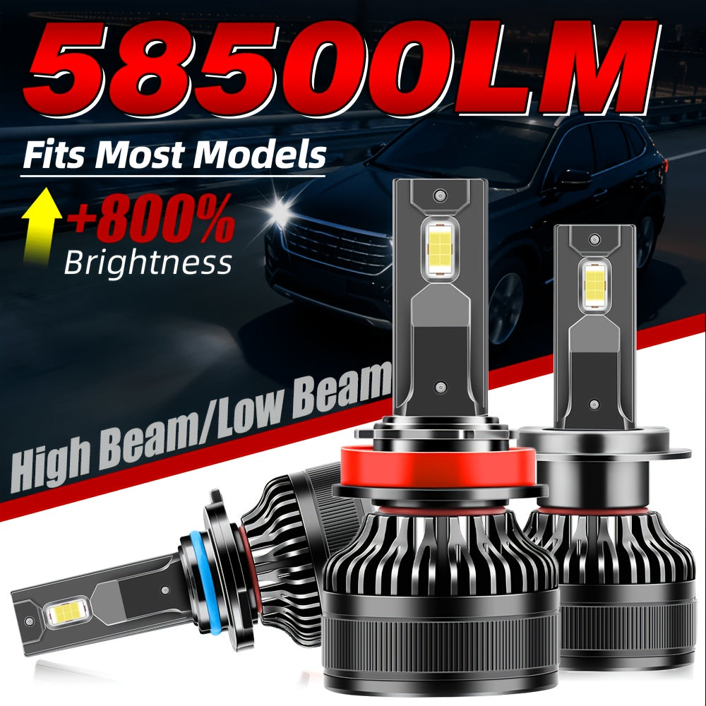 2-Pack Practical Headlights High Power 180W 58500 Lumens High/Low Beam Dual Mode 6000K Color Temperature LED Bulbs Models H1 H4 H7 H11 9005 9006 Fits 12V/24V Voltage 360° Beam Angle 1000% Brightness