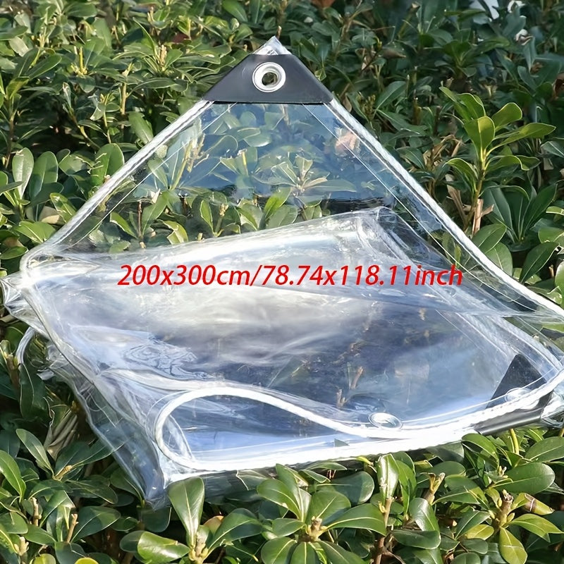 重型透明雨布带索环 21丝透明 PVC 雨篷布 320 克/平方米加厚抗撕裂,适用于露营、植物温室、汽车、露台
