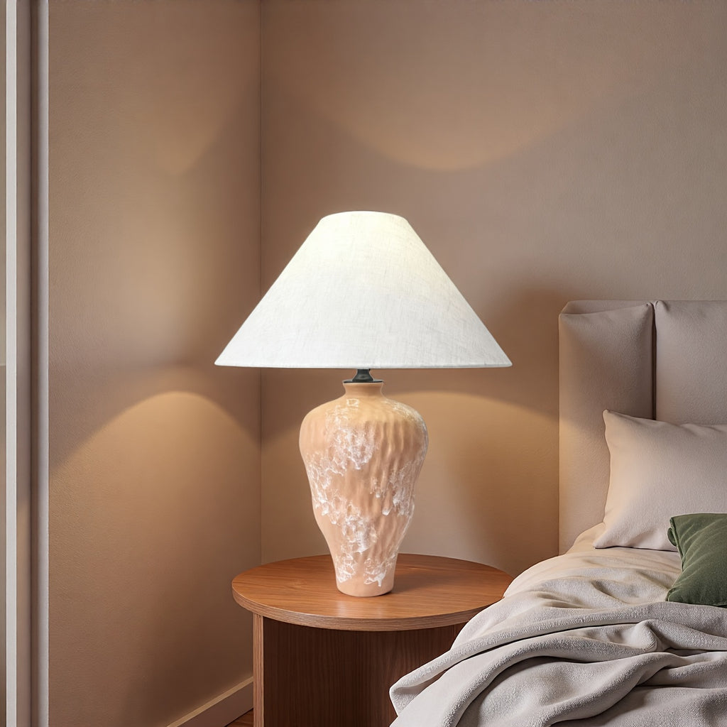 Wabi-sabi style mid-century modern table lamp, with mushroom-shaped lampshade and walnut veneer — controllable bedside lighting, suitable for bedroom, nightstand, minimalist decoration — includes in-line switch bulb (no)