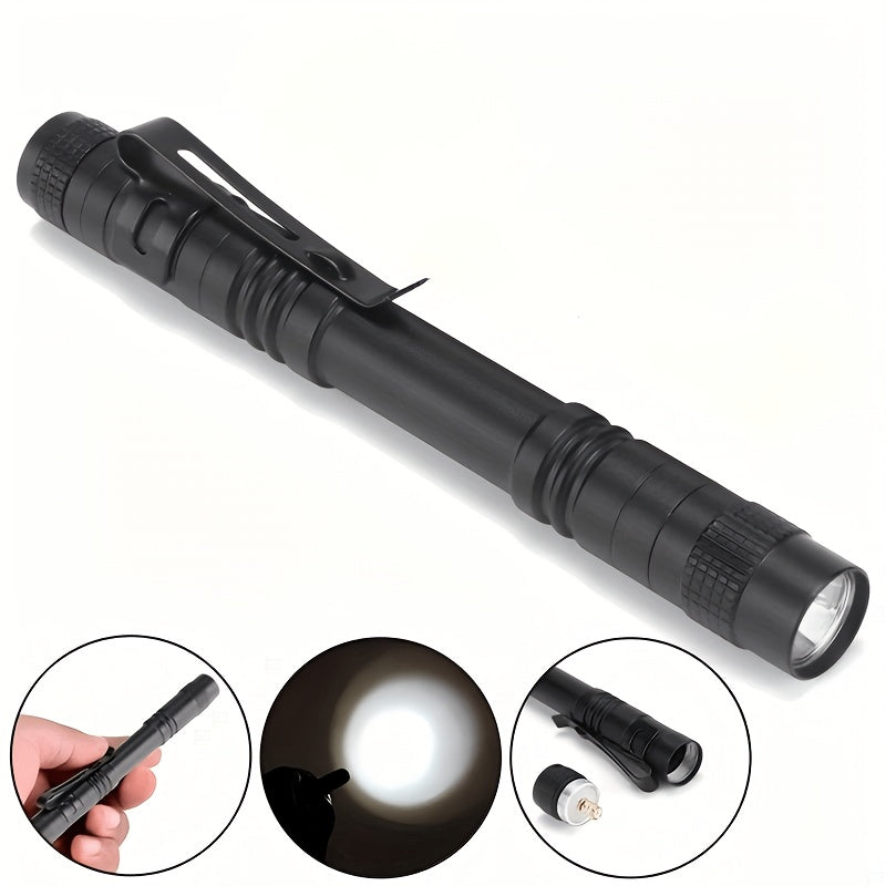 Aluminum Alloy Tactical Flashlight, LED Pen Light with Clip, Powered by 2 AAA Batteries (Batteries Not Included), Ideal for Camping, Emergency & Repair - Perfect Choice for Professionals & Everyday Carry, Compact Flashlight, Stylish & Durable