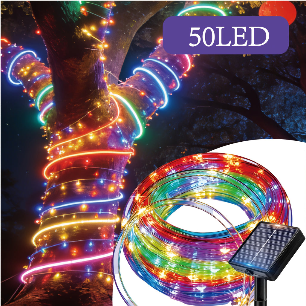 1pc solar tube light, 50/100/200/300 LED fairy flexible hose string light, 12 lighting modes, suitable for porches, courtyards, paths, fences, pools, parties, Christmas decoration
