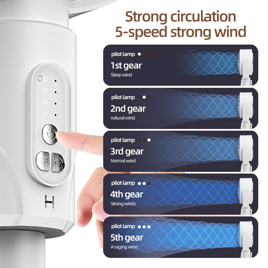 Height Adjustable Fan, 5 Wind Speed Levels, Type-C Charging Port, Lithium Battery Powered, Remote Control Operation, USB Charging Port, Perfect Christmas Gift