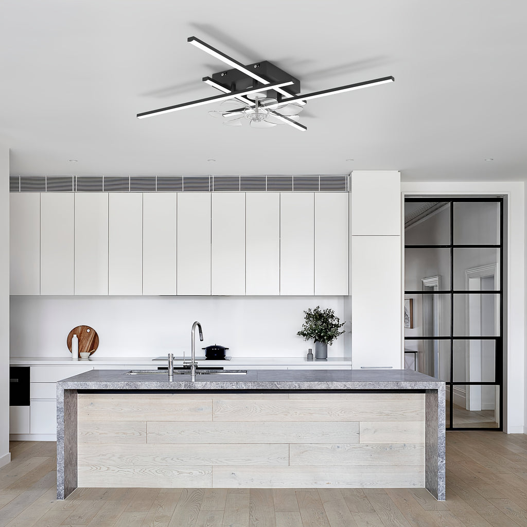Modern LED Ceiling Fan with Light and Remote Control, Black Sputnik Semi-Flush Mount Ceiling Fan, Modern Chandelier Lighting Fixture for Bedroom Living Room Dining Room Kitchen Office