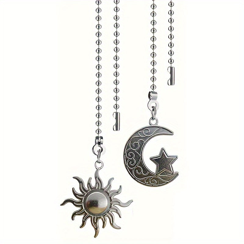 2-Piece Sun & Moon Themed Lighting Accessories: Ceiling Fan Downrod, Fan Light Pull Chain, Switch, Table Lamp Switch, Handle, Zipper Pull. No Electricity, No Battery, No Wireless Connection Required