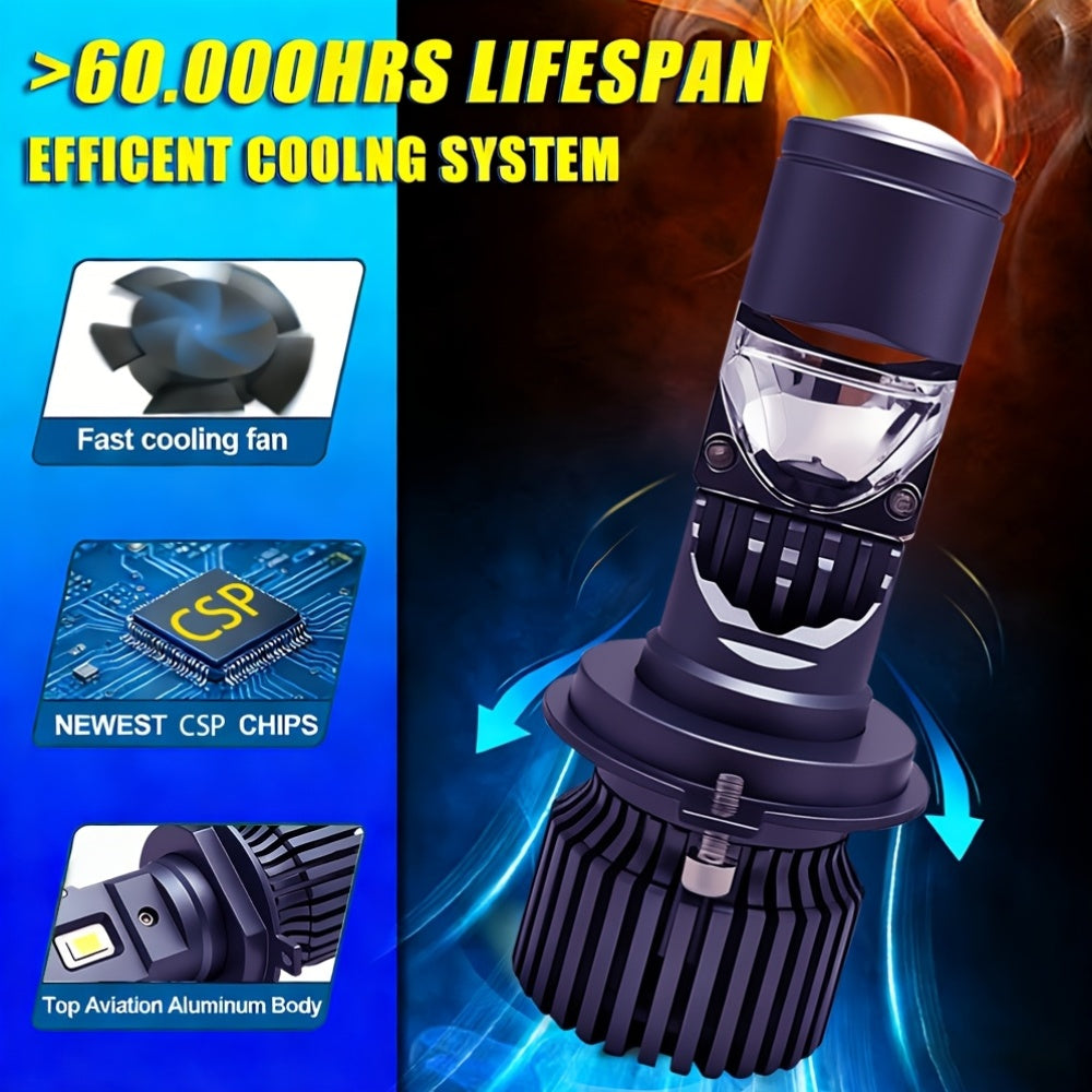 2PCS LED Car Headlights, Compatible - H4/9003/HB2 - 59800LM, 350W High/Low Beam, 6500K Cool White Light, 600% Brightness Increase, Plug-and-Play, Built-in & External Driver, Ultra-High Cooling Fan