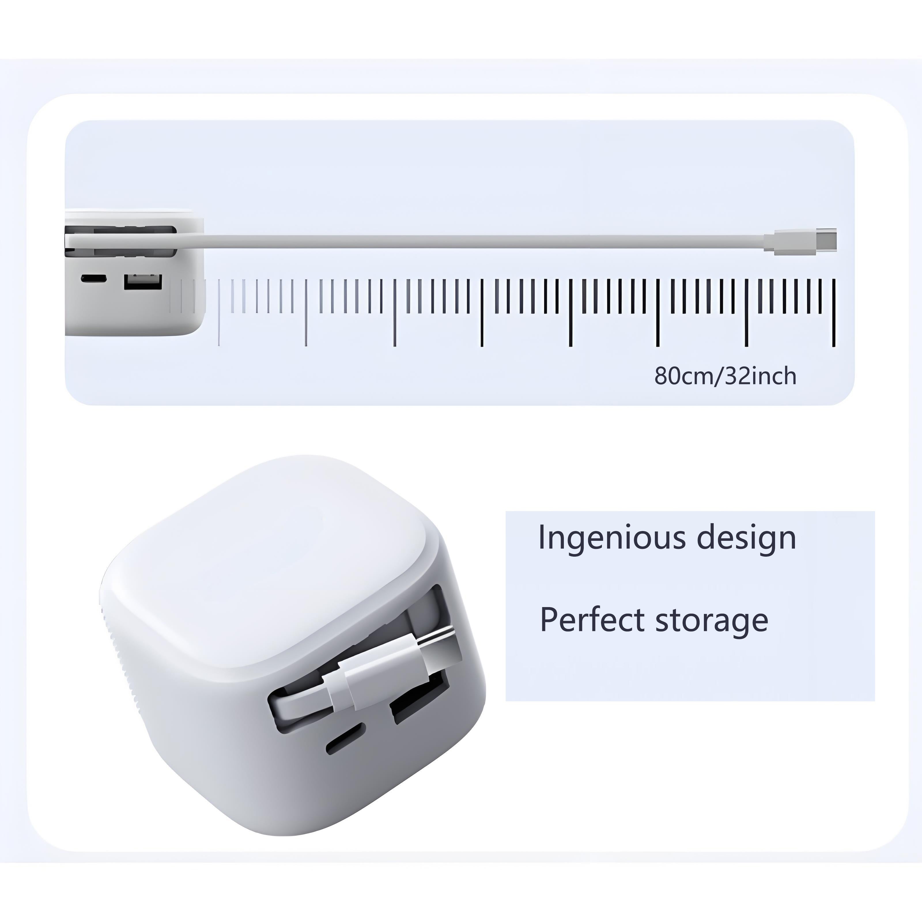 Compact And Extendable Charging Plug, 35W Quick Charger Featuring an 31.5inch Retractable Cable, Compatible with Various Smartphones, Ideal for Travel