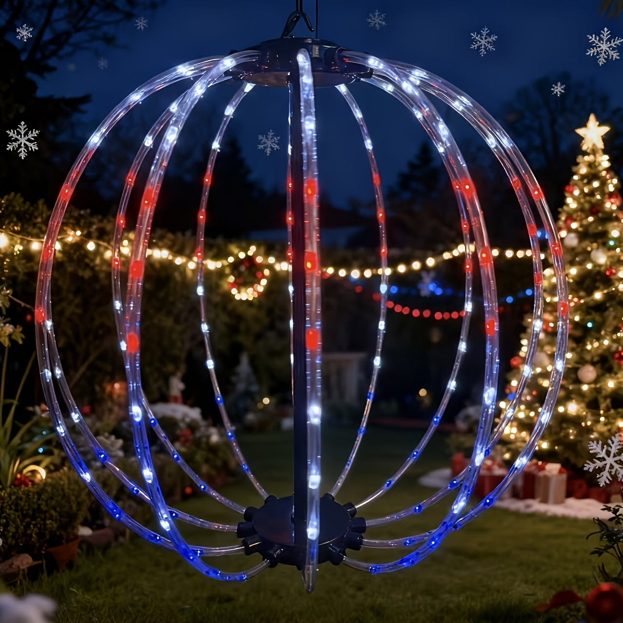 Outdoor Detachable Solar Round Ball Light, Lighting Effect with Flowing Water Function, 144 LEDs, 8 Lighting Modes, 3 Colors Optional, Outdoor Decoration, Suitable for New Year, Party, Wedding, Thanksgiving, Christmas, Camping