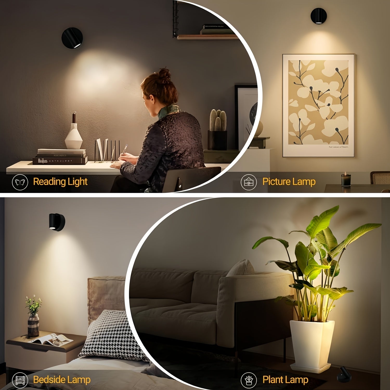 4-Pack Indoor LED Spotlight, Rechargeable Built-in Battery, Infrared Remote Control & Timer Function, 3 Color Temperature Wall Lamp, Mini Art Decor Light, Perfect for Plants, Artworks and Paintings