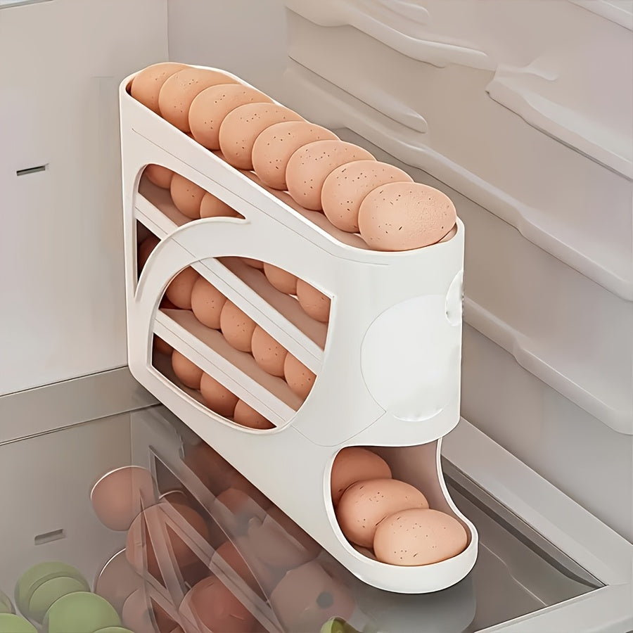 1Pc Stackable Refrigerator Egg Holder, Auto Sliding Design, Space-Saving Large Capacity Storage, Transparent PP Material, Fresh-Keeping Space-Saving Kitchen Gadget, Fridge Egg Rack