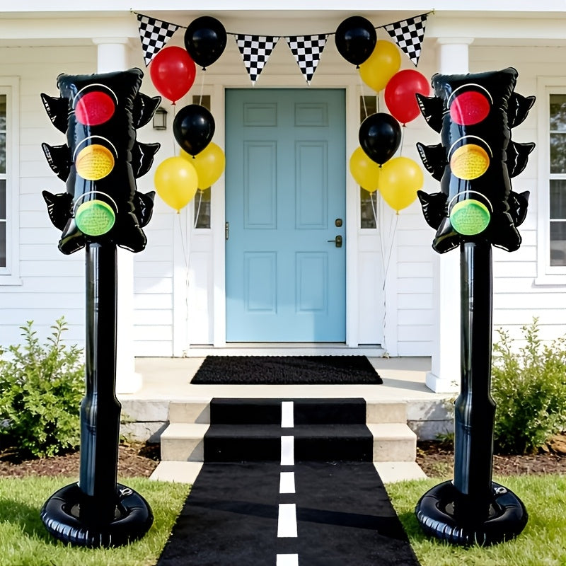 2-Pack 57 Inch Giant Inflatable PVC Traffic Light Model, Creative Racing Birthday Party Decoration, Red Yellow Green Inflatable Traffic Signal Light, Ideal for Christmas Easter Holiday & Birthday Party Decor with Air Pump