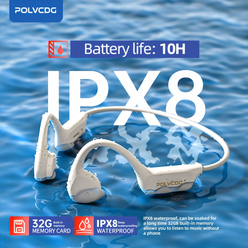 POLVCDG X7 无线骨传导耳机 | 10小时超长续航，IPX-8防水，32GB存储，适用于游泳、跑步、骑行、健身 | 开放式后盖设计，隔音效果，防缠绕线，磁吸充电