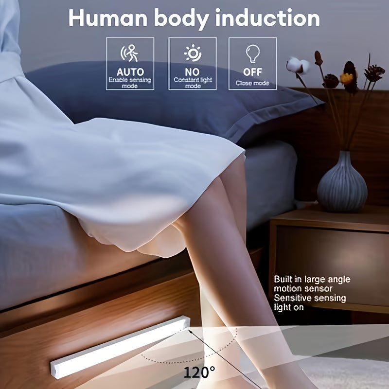 2026 hot sale rechargeable smart motion sensor light, motion sensor LED light strip, with magnetic adhesive and USB-powered smart lighting - wireless floor/ceiling/wall light/cabinet light, suitable for kitchen, wardrobe, staircase